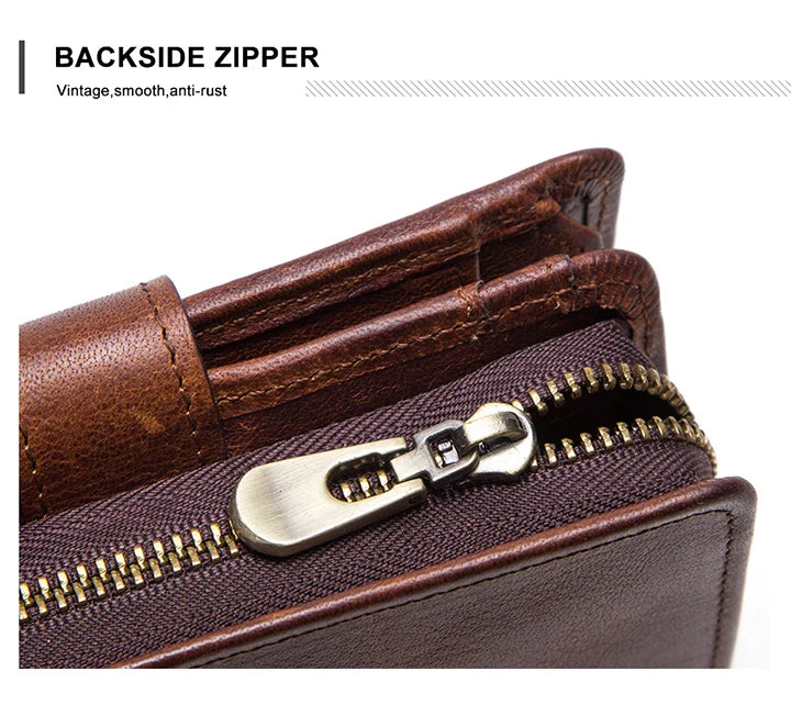 CONTACT'S   Genuine Leather RFID Vintage Wallet Men With Coin Pocket