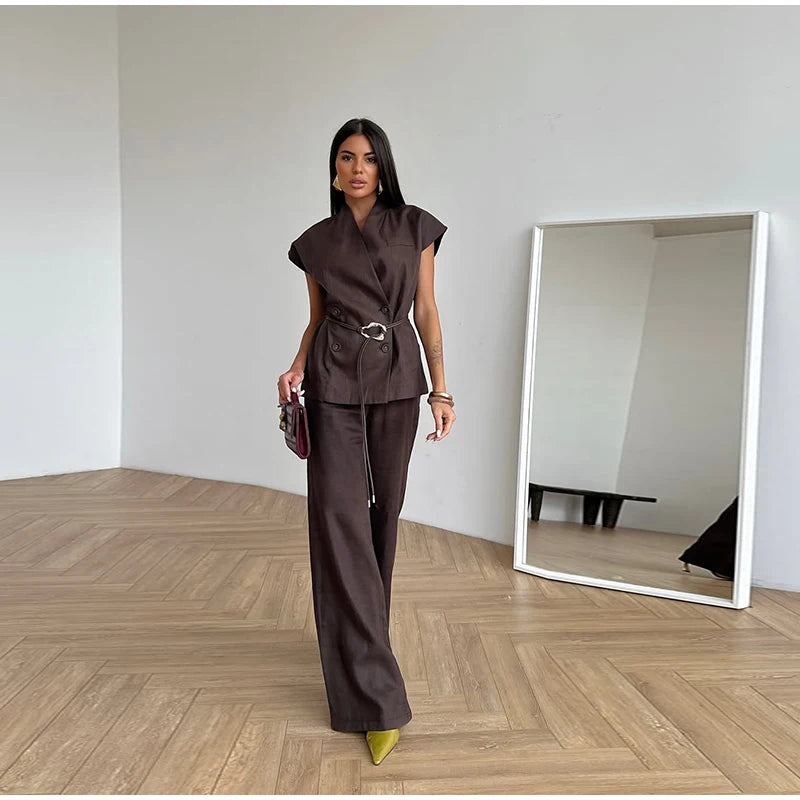 Women’s V-Neck Top & Pants Set