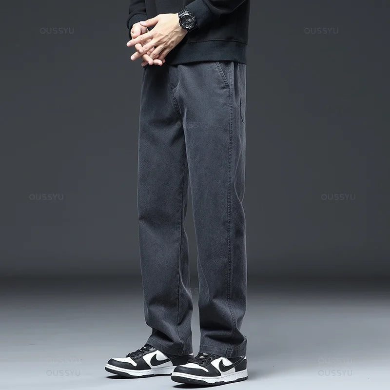 MEN JEANS ELASTICS WAIST LOOSE STRAIGHT