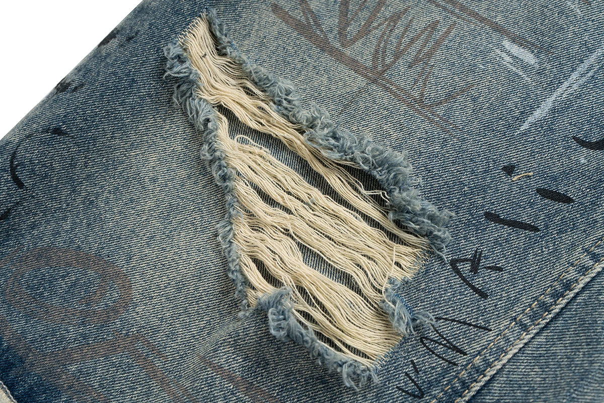 MEN’S GRAFFITI RIPPED DENIM SORTS