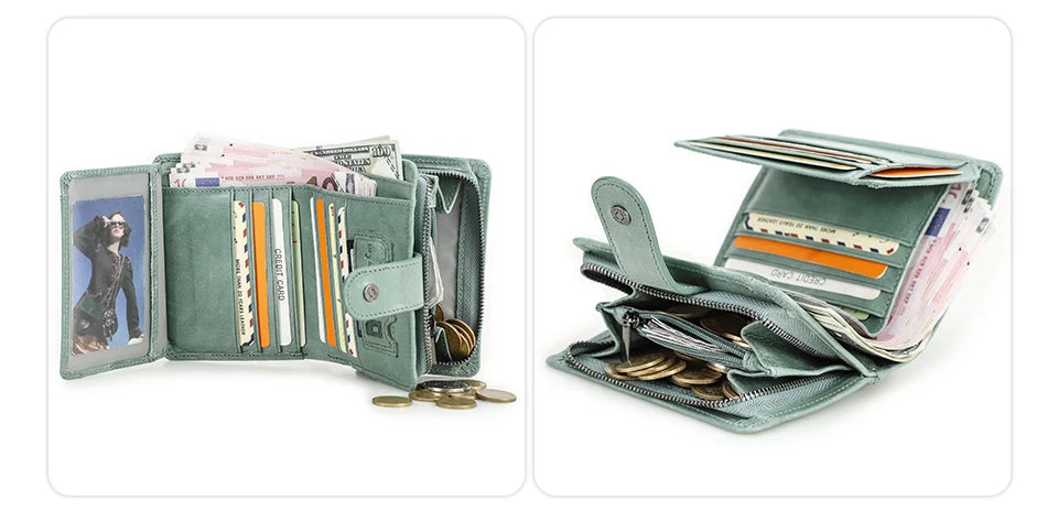 CONTACT'S   Genuine Leather RFID Vintage Wallet Men With Coin Pocket