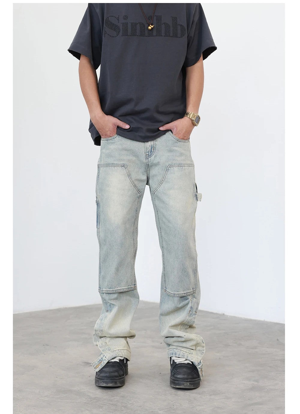 Men’s Contrast Washed Flare Jeans