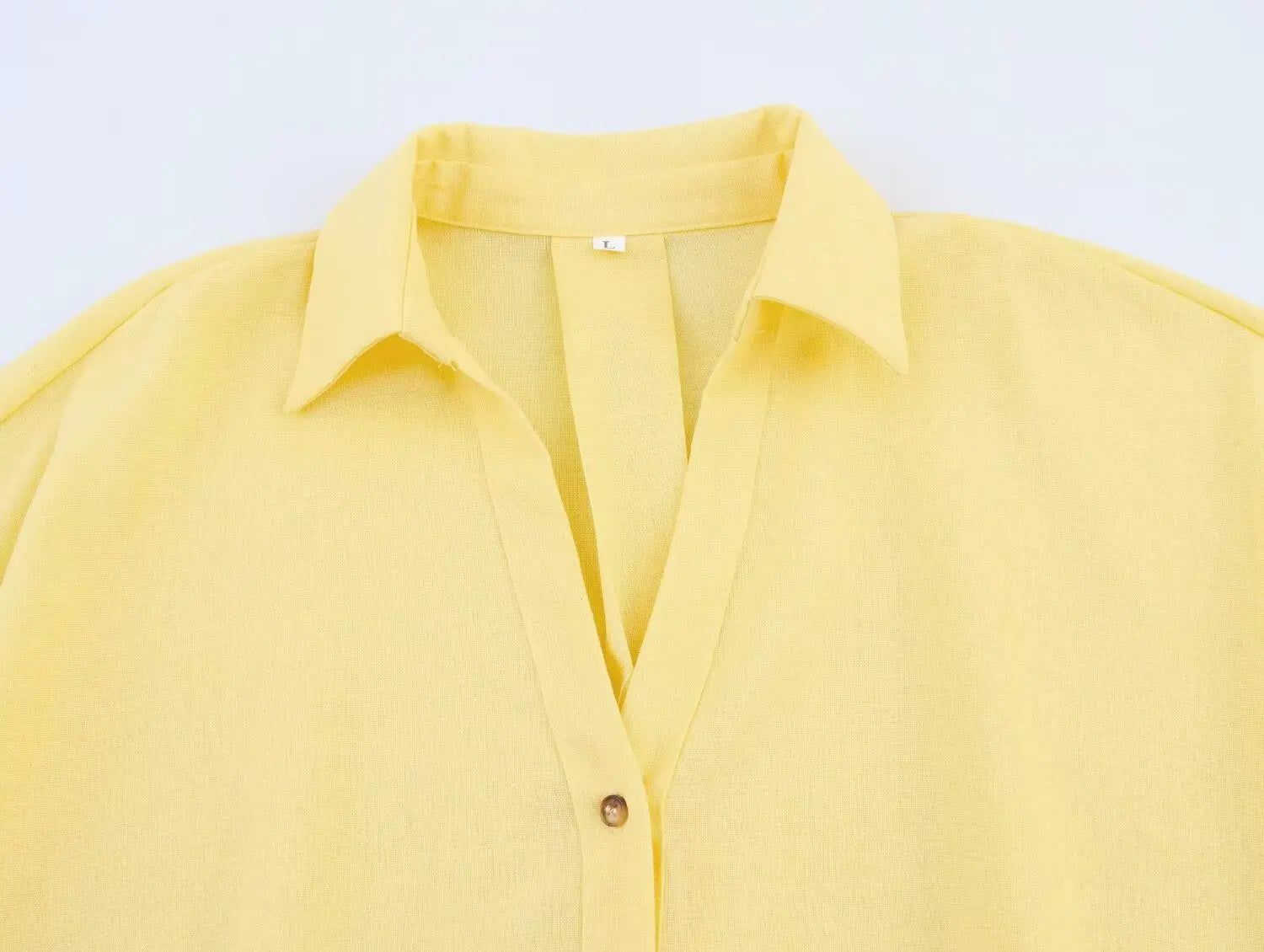 Women Fall Casual Loose Shirt Lapel Buttons Wide Sleeve Shirt