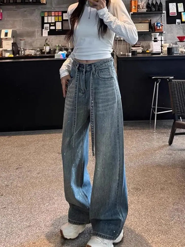 WOMEN’S RHINESTONE WIDE LEG JEANS