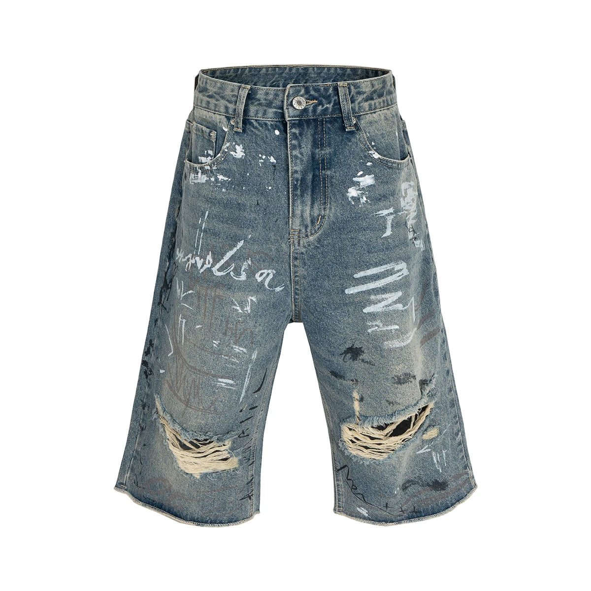 MEN’S GRAFFITI RIPPED DENIM SORTS