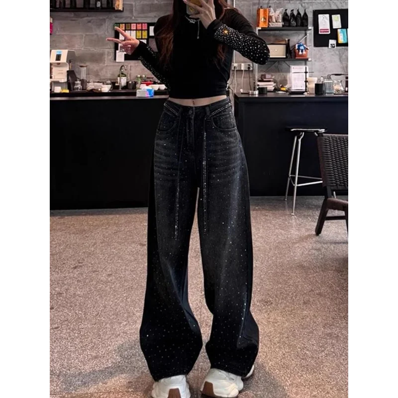 WOMEN’S RHINESTONE WIDE LEG JEANS