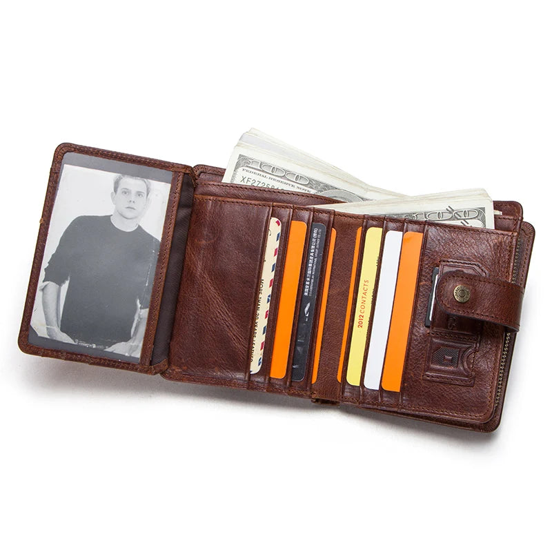 CONTACT'S   Genuine Leather RFID Vintage Wallet Men With Coin Pocket