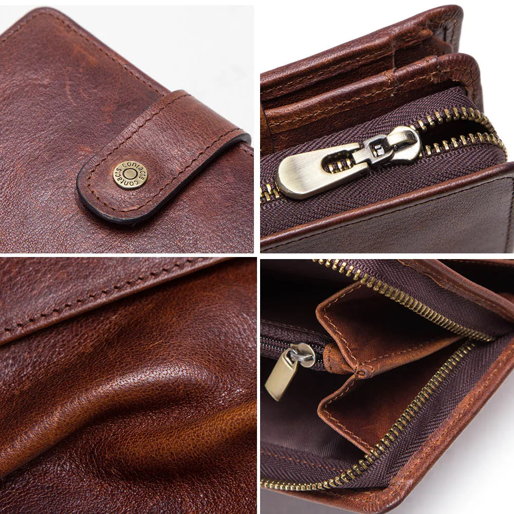 CONTACT'S   Genuine Leather RFID Vintage Wallet Men With Coin Pocket