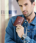 CONTACT'S   Genuine Leather RFID Vintage Wallet Men With Coin Pocket