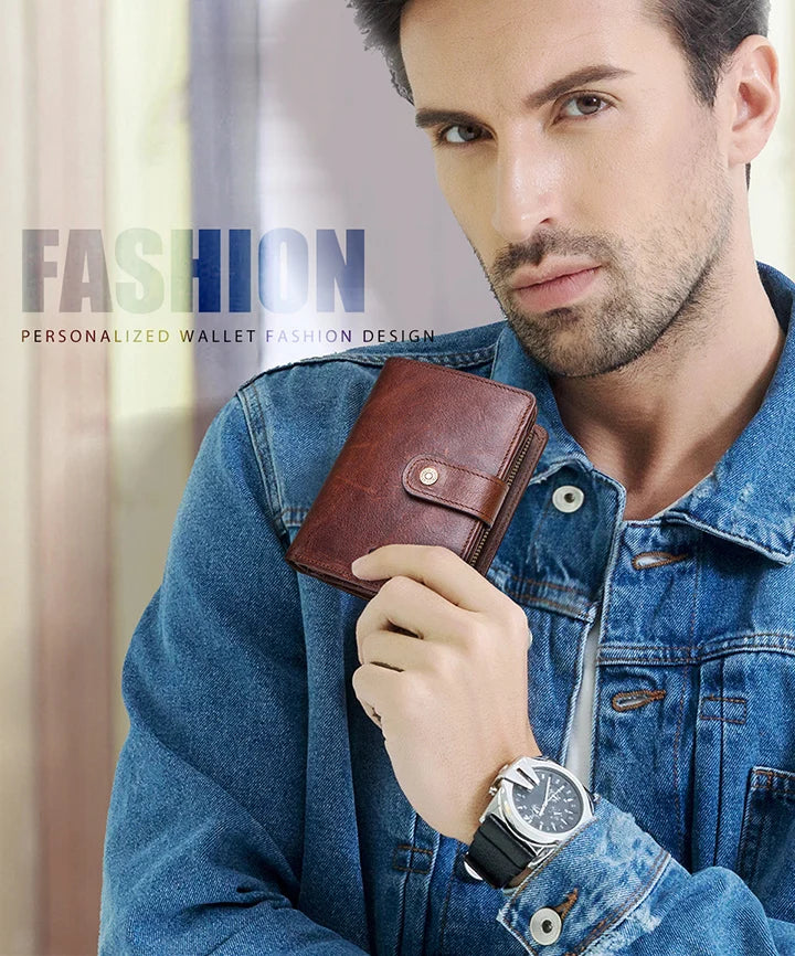 CONTACT'S   Genuine Leather RFID Vintage Wallet Men With Coin Pocket