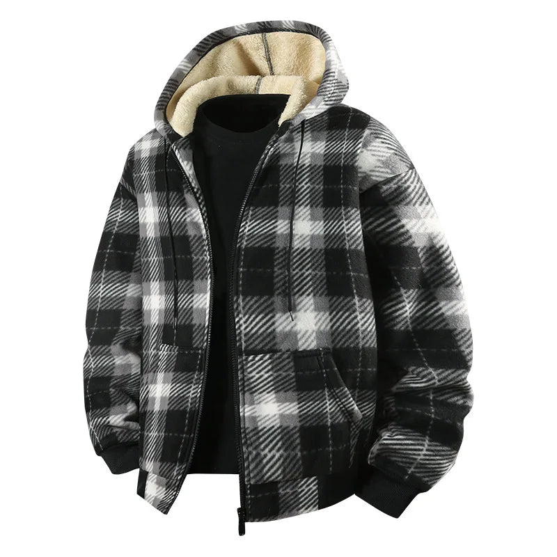 Men’s Plaid Plush Hooded Jacket