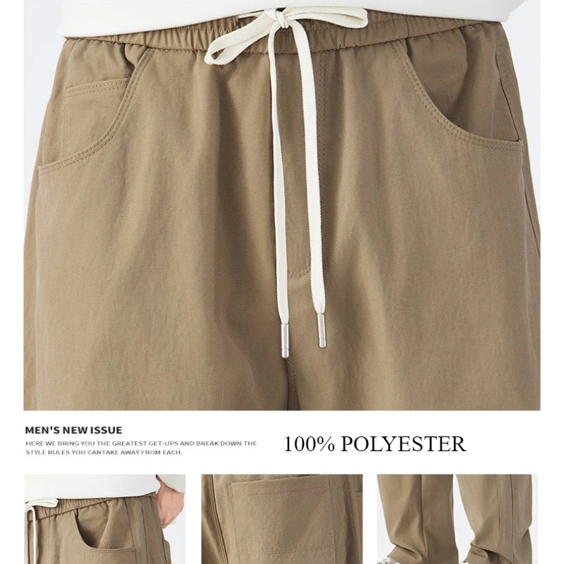 Pants for Men Clothing Zipper Solid Color Big Pockets Trousers LX5049