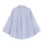 Women Fall Casual Loose Shirt Lapel Buttons Wide Sleeve Shirt