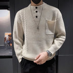 MEN’S THICK KNIT SWEATER– HIGH NECK SLIM FIT PULLOVER
