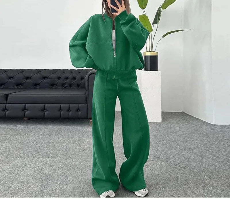 Neck Jacket Loose Lace Up Elastic Waist Trousers