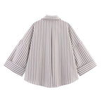 Women Fall Casual Loose Shirt Lapel Buttons Wide Sleeve Shirt