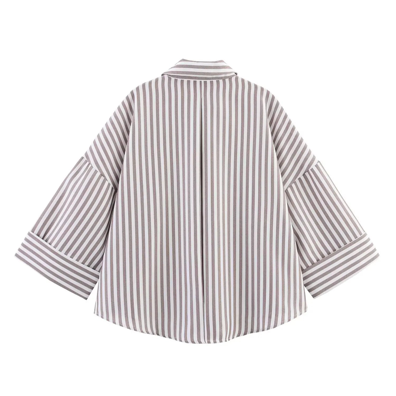 Women Fall Casual Loose Shirt Lapel Buttons Wide Sleeve Shirt