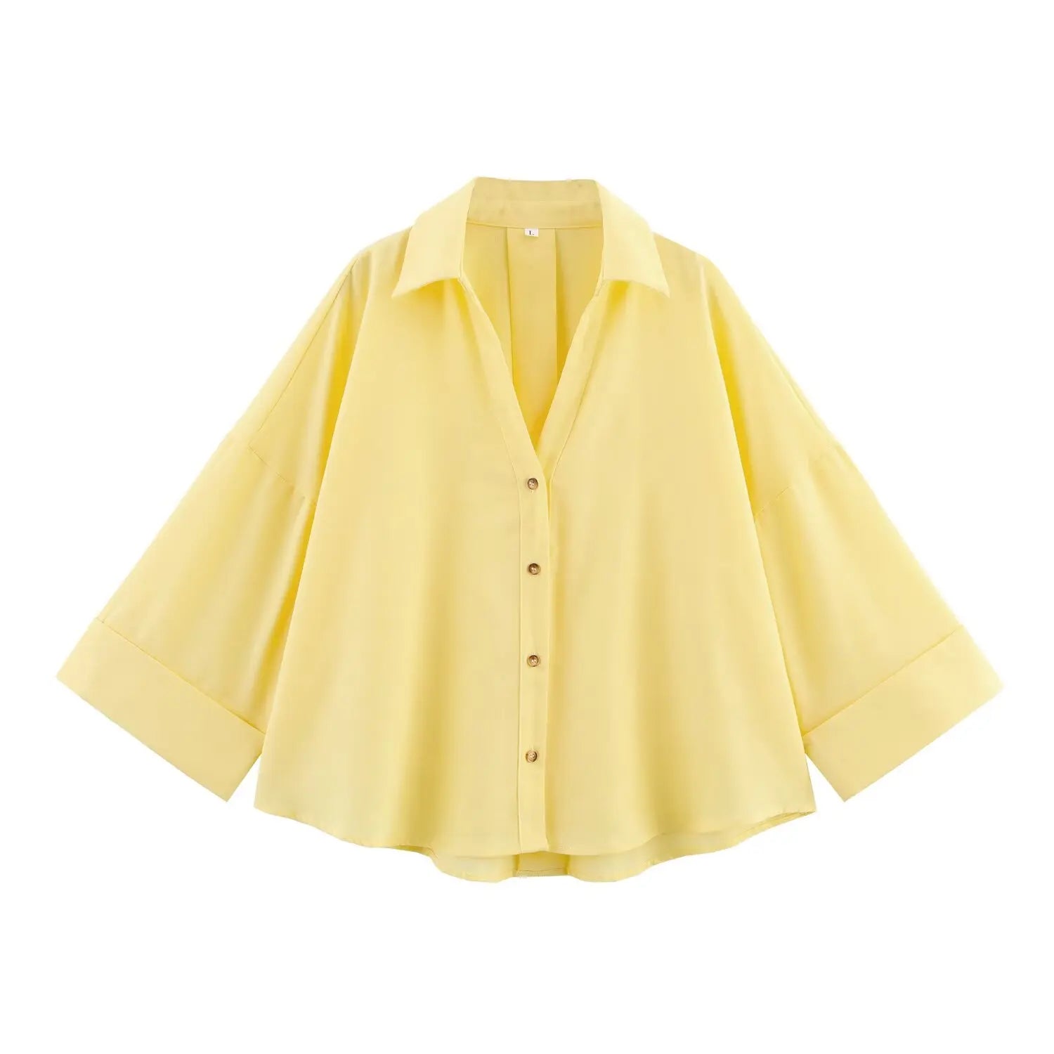 Women Fall Casual Loose Shirt Lapel Buttons Wide Sleeve Shirt