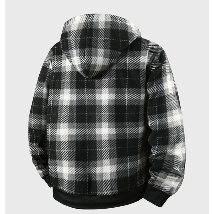 Men’s Plaid Plush Hooded Jacket