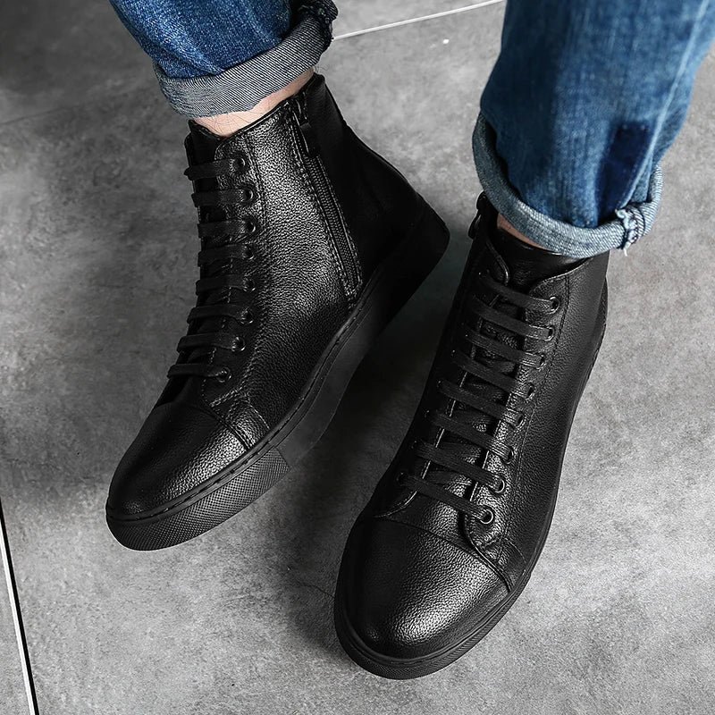 Men’s Genuine Leather High-Top Sneakers