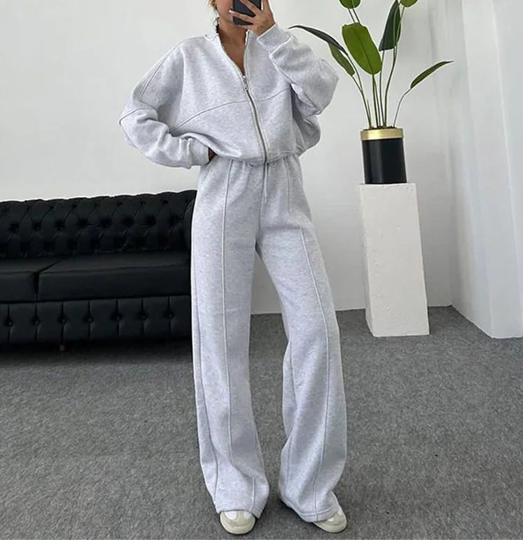 Neck Jacket Loose Lace Up Elastic Waist Trousers