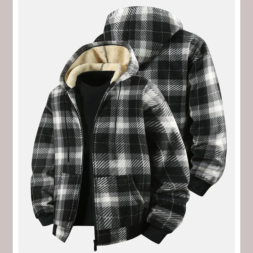 Men’s Plaid Plush Hooded Jacket