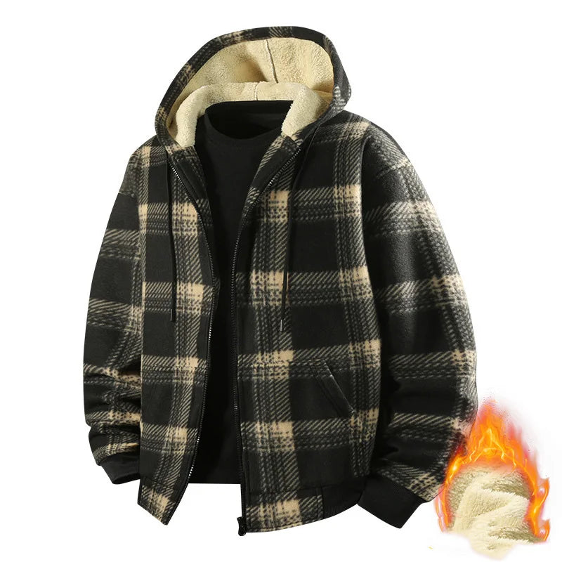 Men’s Plaid Plush Hooded Jacket