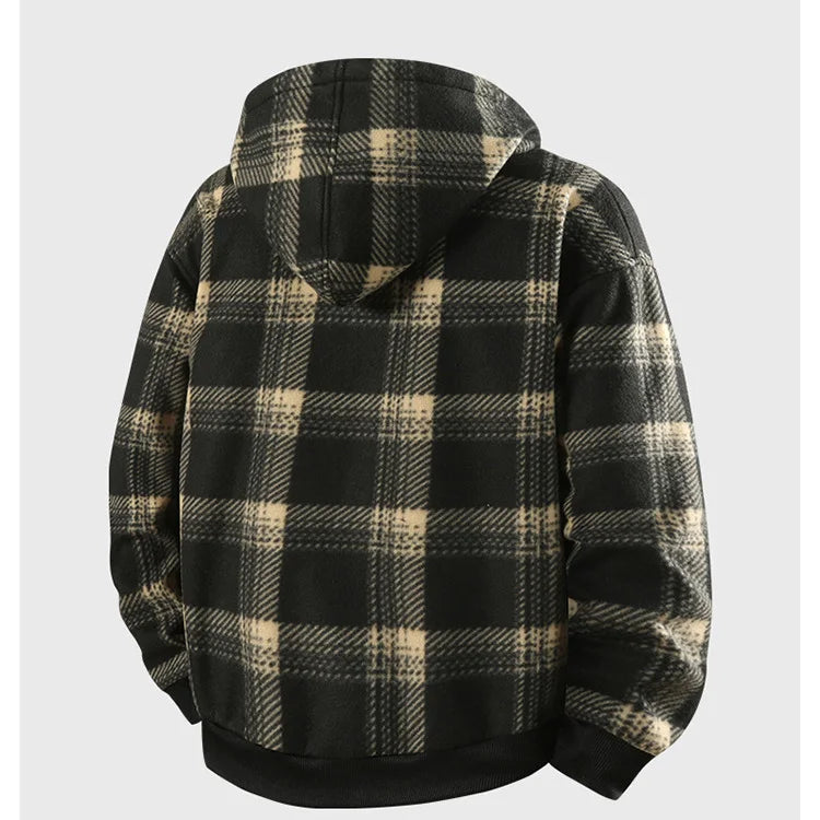 Men’s Plaid Plush Hooded Jacket