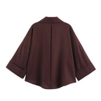 Women Fall Casual Loose Shirt Lapel Buttons Wide Sleeve Shirt