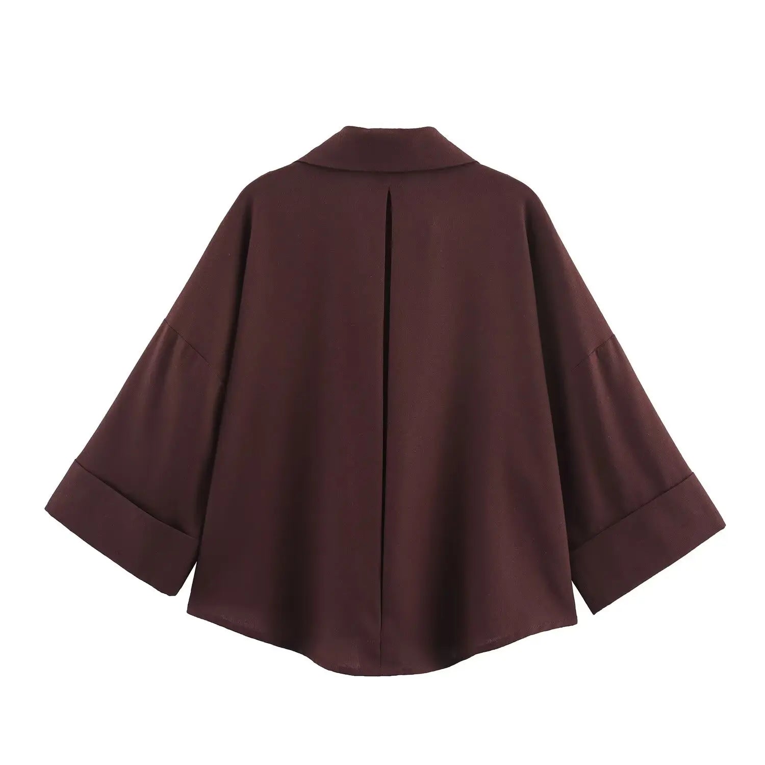 Women Fall Casual Loose Shirt Lapel Buttons Wide Sleeve Shirt