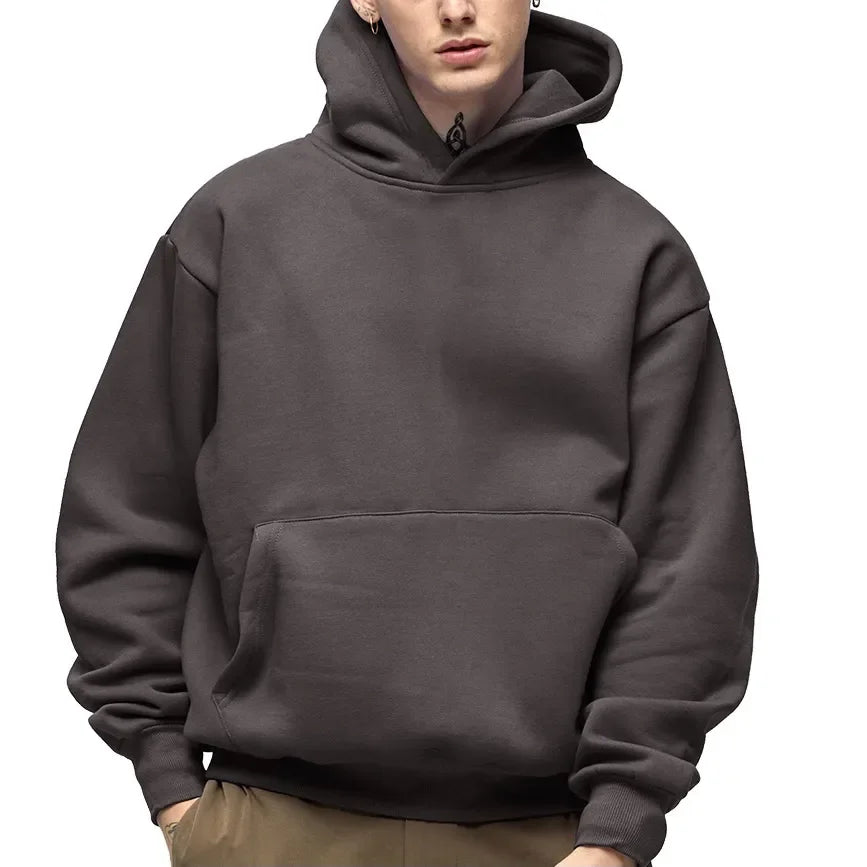 Winter Casual Thick Cotton Men's Top Solid Colour Hoodies Sweatshirt