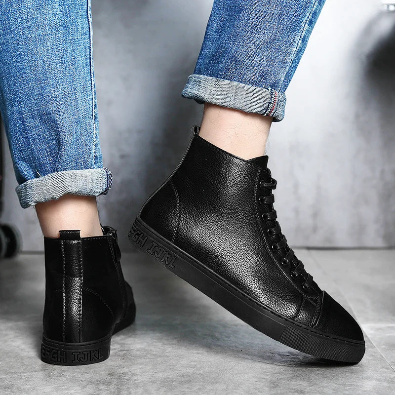 Men’s Genuine Leather High-Top Sneakers
