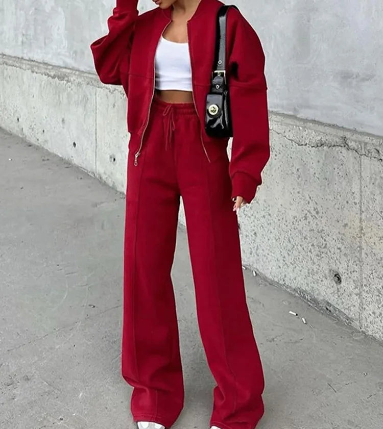 Neck Jacket Loose Lace Up Elastic Waist Trousers
