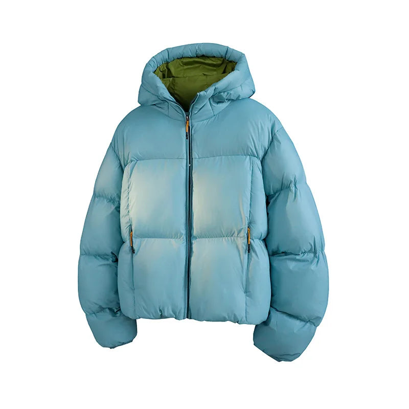 2025 Contrast Color Hooded Winter Down Coat  Men’s Warm Outerwear