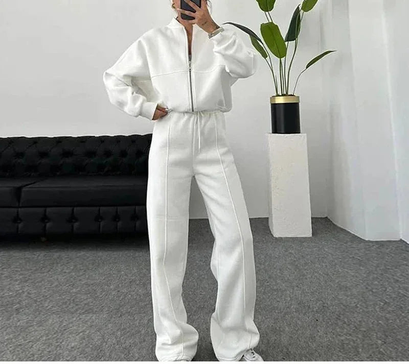 Neck Jacket Loose Lace Up Elastic Waist Trousers