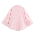 Women Fall Casual Loose Shirt Lapel Buttons Wide Sleeve Shirt