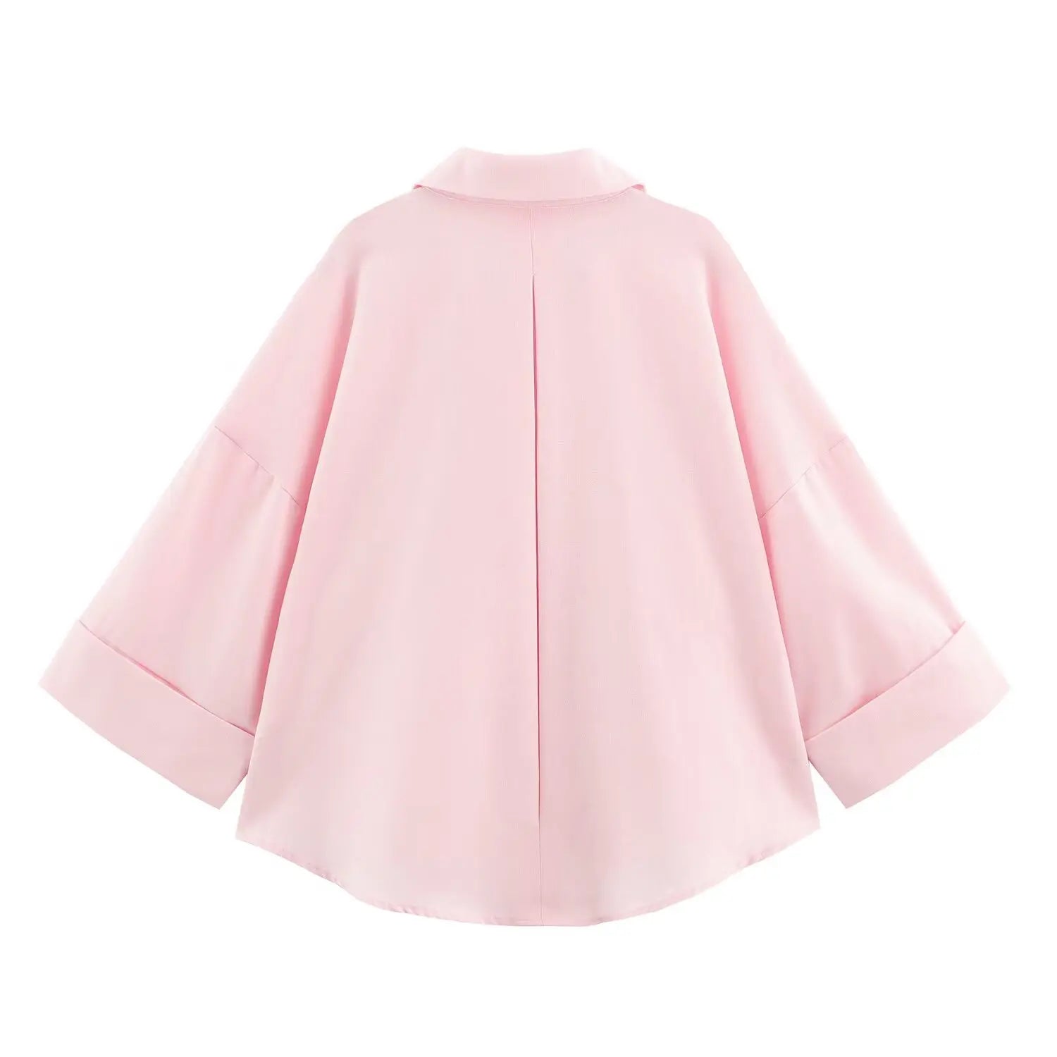 Women Fall Casual Loose Shirt Lapel Buttons Wide Sleeve Shirt