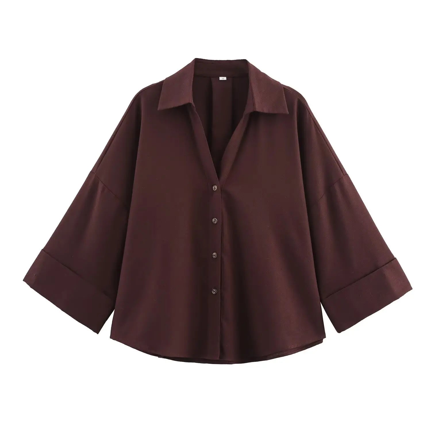 Women Fall Casual Loose Shirt Lapel Buttons Wide Sleeve Shirt