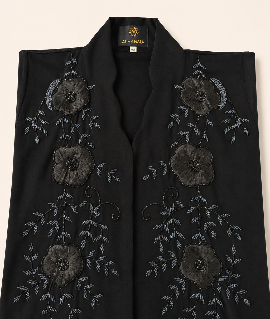 Elegant Floral Embroidered Open Button Abaya with Matching Hijab