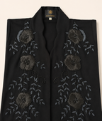 Elegant Floral Embroidered Open Button Abaya with Matching Hijab