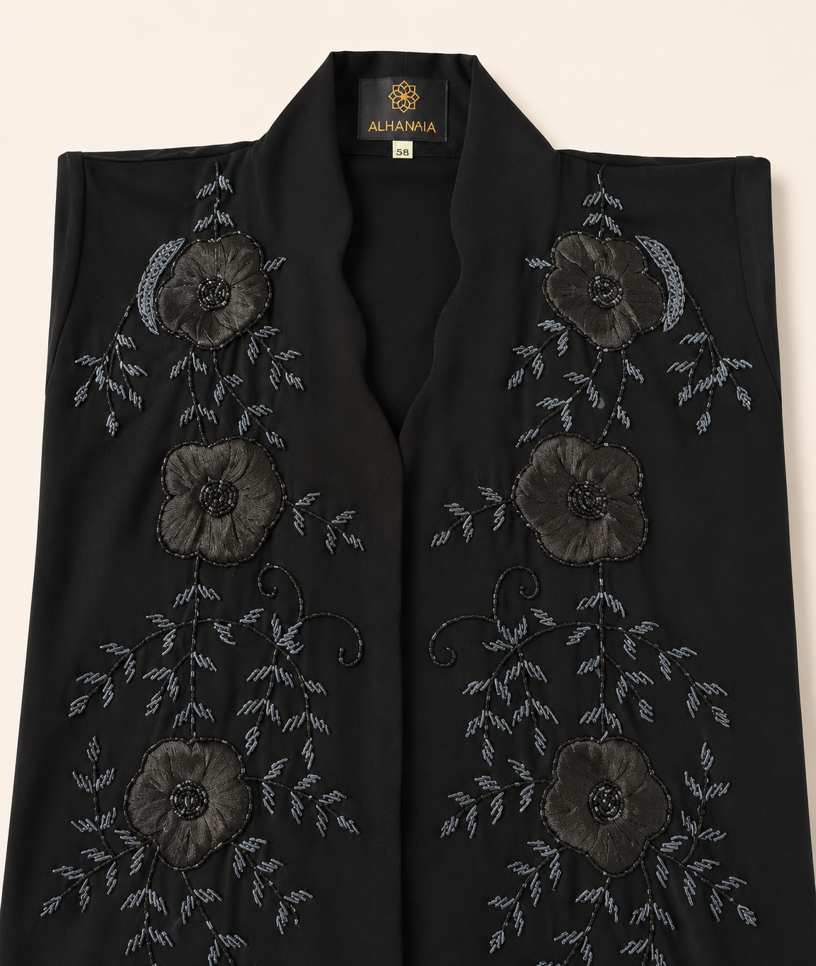 Elegant Floral Embroidered Open Button Abaya with Matching Hijab