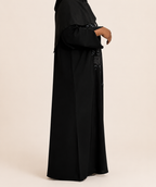 Elegant Floral Embroidered Open Button Abaya with Matching Hijab