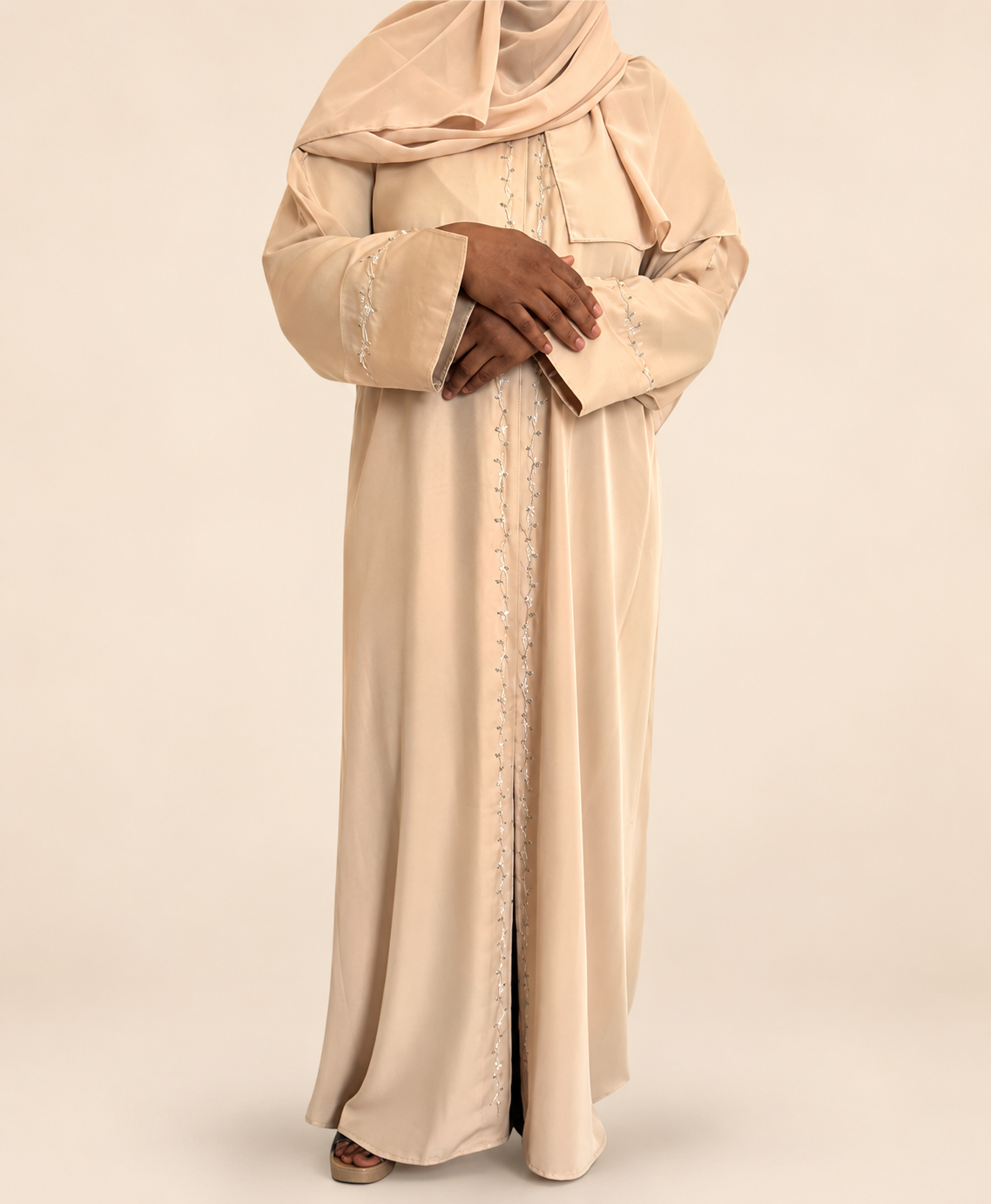 Elegant Open Button Abaya with Matching Hijab