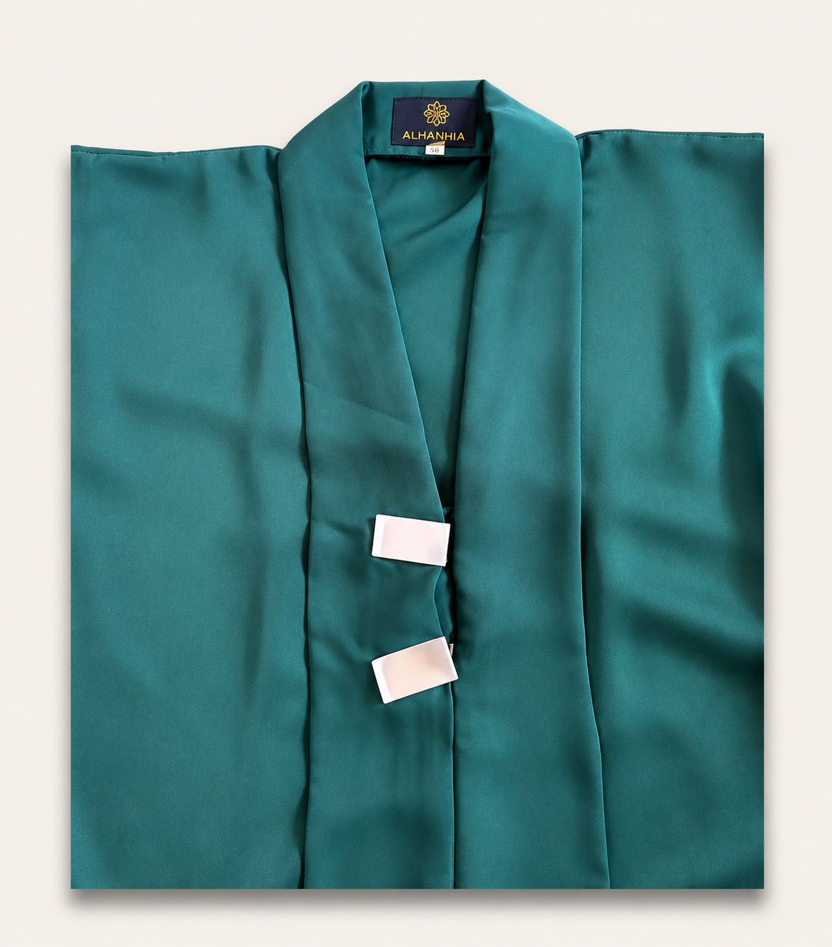 Elegant Green Closed Abaya with Lace Detail & Matching Hijab