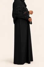 Elegant Closed Abaya with Lace Sleeves & Matching Hijab